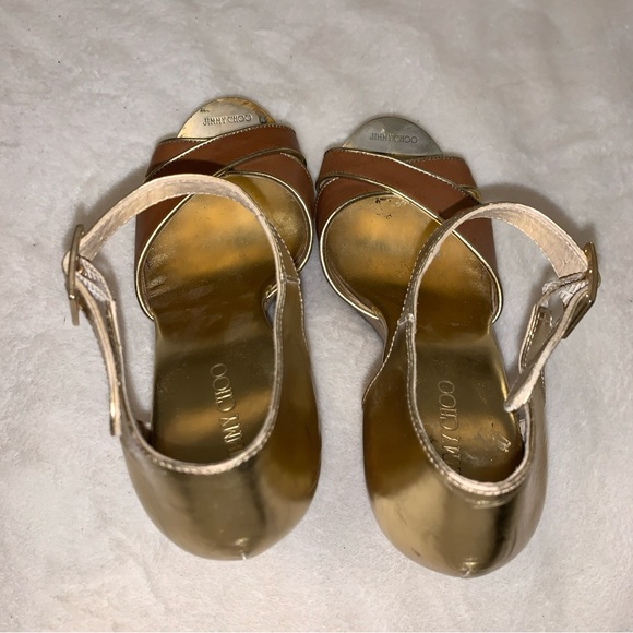 Jimmy Choo Wedge Size 39 1/2 Neutral Patent Leather Cork Platform Open Toe Wedge - Picture 13 of 14